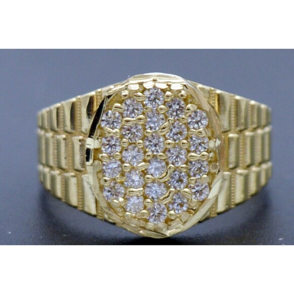 Real Solid 10K Yellow Gold Mens pinky Railroad oval Ring CZ 13mm ALL Sizes - Picture 1 of 8